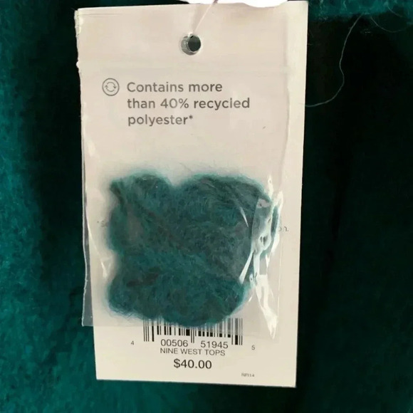 Nine West Teal Cable Knit Pullover Sweater Size XS Oversized Mock Turtle Neck - Picture 4 of 6